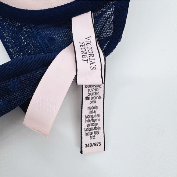 Victoria's Secret Navy Lace Racerback T-Shirt Push Up Full Coverage Bra 34B - Picture 3 of 6